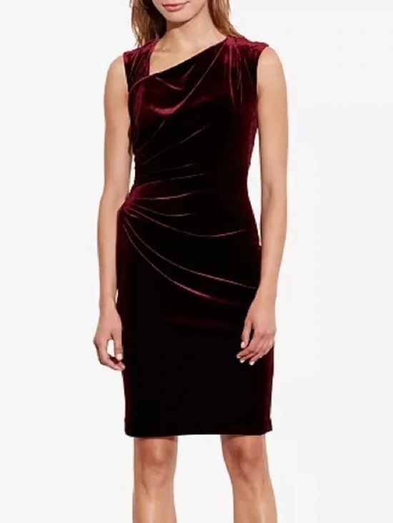 Lauren Ralph Lauren Dresses & Skirts - Lauren Ralph Lauren Sleeveless Velvet Sheath Dress in Deep Burgundy